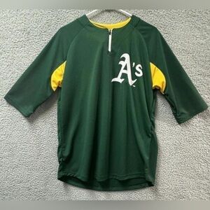 Oakland As Jersey Mens Small Green 3/4 Sleeve Baseball